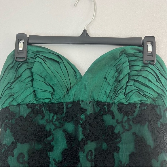 Vintage Sam Carlin Lace Overlay Strapless Dress Green Black Size 10 - Picture 4 of 14
